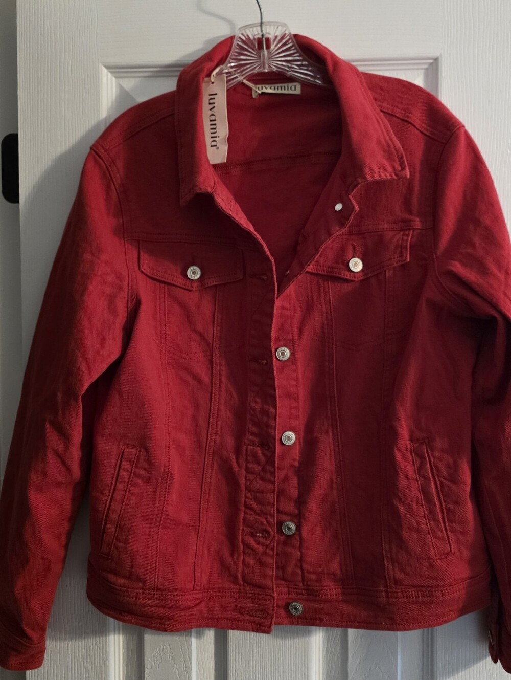 Red Denim Jacket  Size Large Brand New- Women